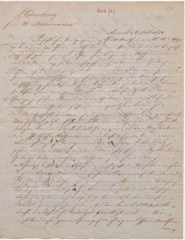 Letter sent by Meyer & Co. to Schliemann, Heinrich, 1854
