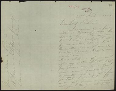 Letter sent by Tuckerman, Charles K. to Schliemann, Heinrich, 1881