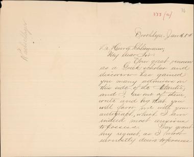 Letter sent by Wachschlager, Laura to Schliemann, Heinrich, 1884