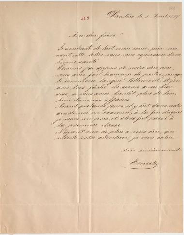 Letter sent by Schliemann, E. to Schliemann, Heinrich, 1857
