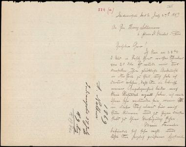 Letter sent by Naltner, Aegidius and Schmidt, Lorenz to Schliemann, Heinrich, 1869