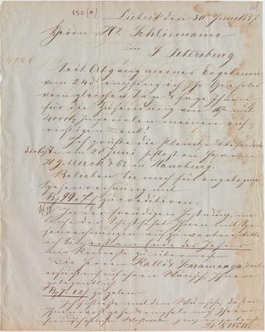 Letter sent by Witte, D. G. to Schliemann, Heinrich, 1857