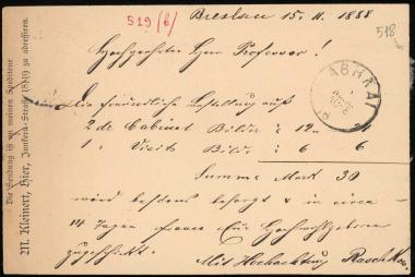 Letter sent by Raschkow, N. Jr. to Schliemann, Heinrich, 1888