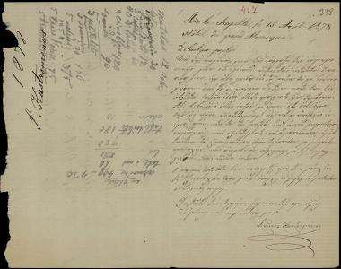 Letter sent by Καστρωμένος, Σπύρος to Schliemann, Heinrich, 1878