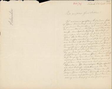 Letter sent by Schreiber, S. to Schliemann, Heinrich, 1884
