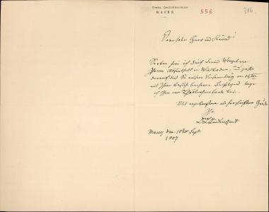 Letter sent by Lünderschmidt, L. to Schliemann, Heinrich, 1887
