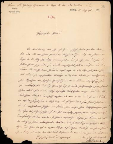 Letter sent by Braun, Otto to Schliemann, Heinrich, 1872