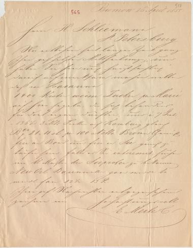 Letter sent by Merle, E. & Co. to Schliemann, Heinrich, 1855