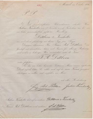 Letter sent by Dittborn & Feinholtz to Schliemann, Heinrich, 1856