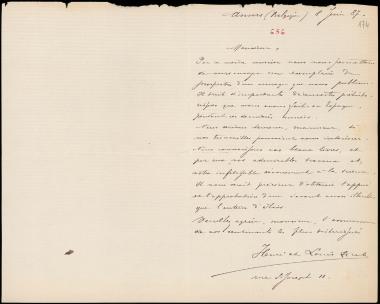 Letter sent by Sireb, Henri and Sireb, Louis to Schliemann, Heinrich, 1887