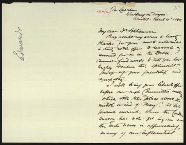 Letter sent by Edwards, Amelia B. to Schliemann, Heinrich, 1882