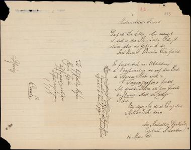 Letter sent by Landerer, Xaver to Schliemann, Heinrich, 1885