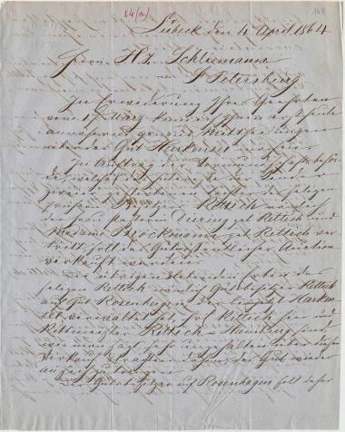 Letter sent by Witte, D. G. to Schliemann, Heinrich, 1864