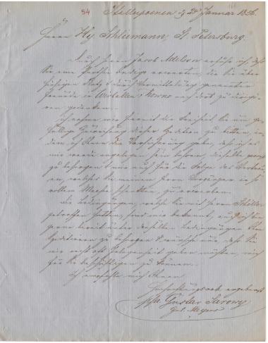 Letter sent by Sarowy, Gustav to Schliemann, Heinrich, 1856