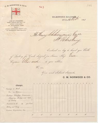 Letter sent by Norwood, C. M. to Schliemann, Heinrich, 1861