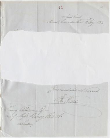 Letter sent by Widder, F. to Schliemann, Heinrich, 1852