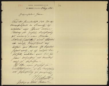Letter sent by Badmott, Y. to Schliemann, Heinrich, 1885