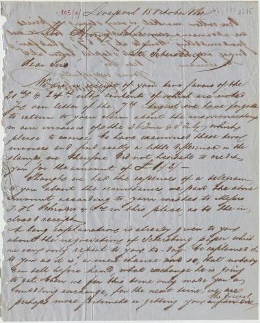 Letter sent by Busch, E. & Co. to Schliemann, Heinrich, 1860