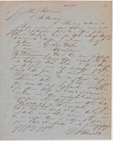 Letter sent by Schröder, Henry J. & Co. to Schliemann, Heinrich, 1858