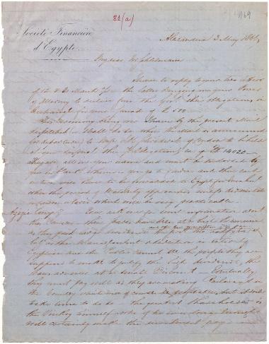 Letter sent by Forssmann, A. St. John to Schliemann, Heinrich, 1866