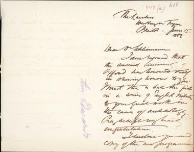 Letter sent by Edwards, Amelia B. to Schliemann, Heinrich, 1883