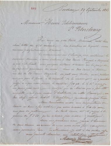 Letter sent by Fournier, Maurice to Schliemann, Heinrich, 1862