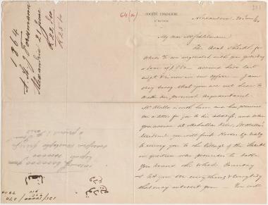 Letter sent by Forssmann, A. St. John to Schliemann, Heinrich, 1864