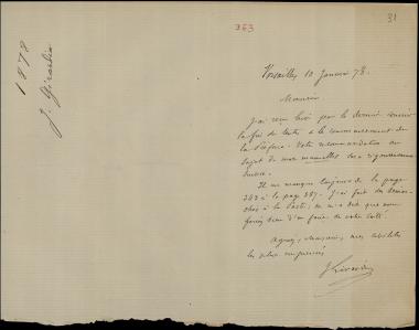 Letter sent by Girardin, J. to Schliemann, Heinrich, 1878