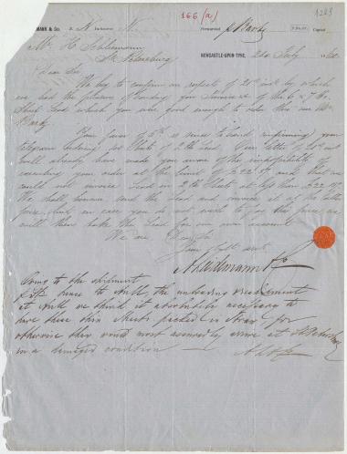 Letter sent by Leidemann, A. & Co. to Schliemann, Heinrich, 1860