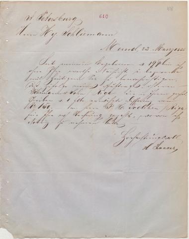 Letter sent by Laaser, H. to Schliemann, Heinrich, 1855