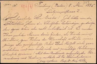 Letter sent by Boltz, August to Schliemann, Heinrich, 1885