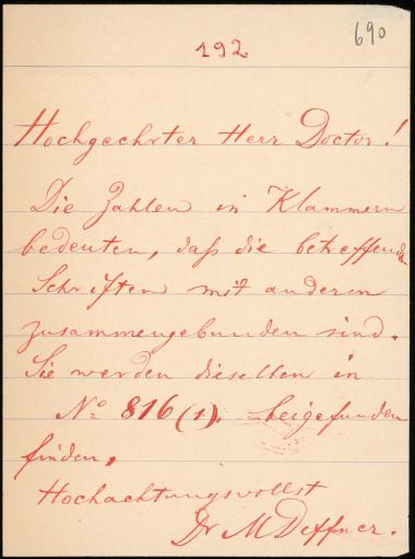 Letter sent by Deffner, Michel to Schliemann, Heinrich, 1884