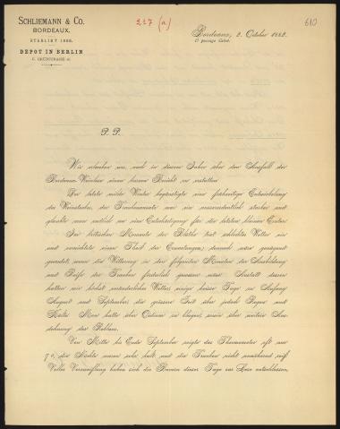 Letter sent by Schliemann & Co. to unknown receiver, 1882