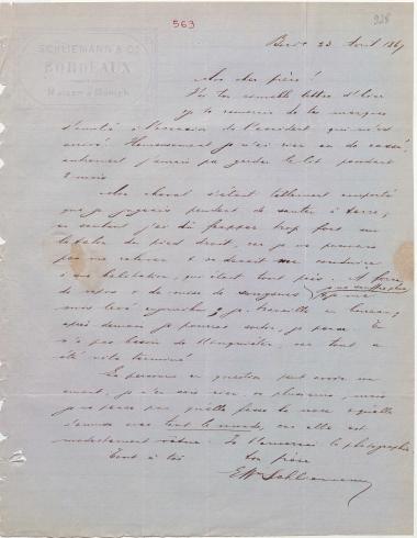 Letter sent by Schliemann, Ernst Wilhelm to Schliemann, Heinrich, 1867