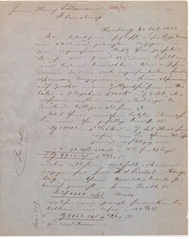 Letter sent by Schröder, Henry J. & Co. to Schliemann, Heinrich, 1862