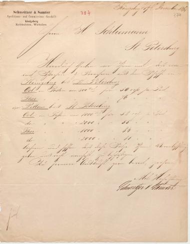 Letter sent by Schweitzer & Samter to Schliemann, Heinrich, 1864