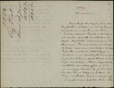 Letter sent by Piot, Eugène  to Schliemann, Heinrich, 1874