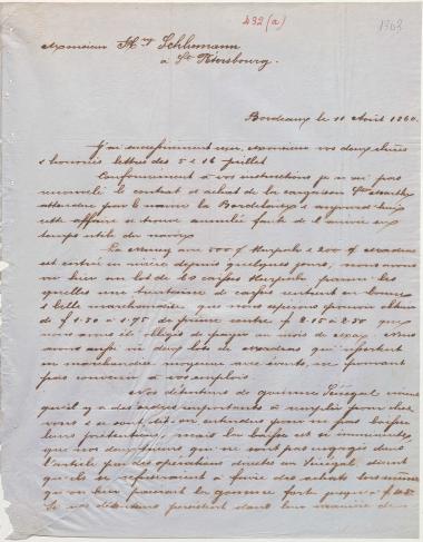Letter sent by Fournier, Maurice to Schliemann, Heinrich, 1860
