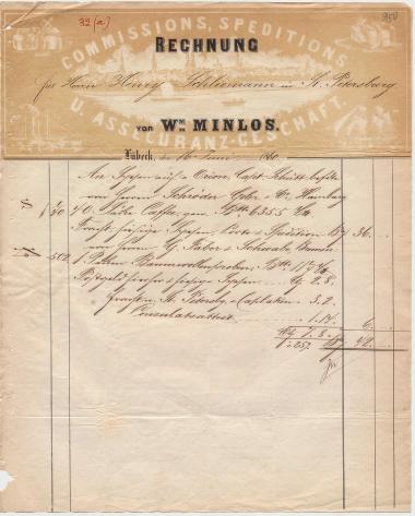 Letter sent by Minlos, Wilhelm to Schliemann, Heinrich, 1860