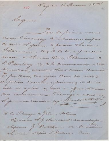 Letter sent by Rothschild, ?, Bankers at CP, Alexandria, Cairo and Εθνική Τράπεζα της Ελλάδος to unknown receiver, 1858