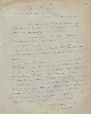 Letter sent by Witte, D. G. to Schliemann, Heinrich, 1847