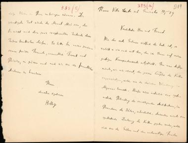 Letter sent by Helbig, Wolfgang to Schliemann, Heinrich, 1889