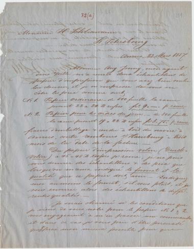 Letter sent by der Becke, B. to Schliemann, Heinrich, 1857