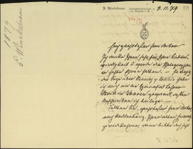 Letter sent by Winckelmann, Ernst to Schliemann, Heinrich, 1879