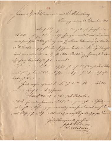 Letter sent by Pahnke, A. to Schliemann, Heinrich, 1855