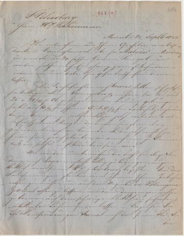 Letter sent by Meyer & Co. to Schliemann, Heinrich, 1855