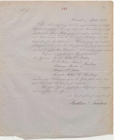 Letter sent by Buttkus & Taudien to Schliemann, Heinrich, 1854