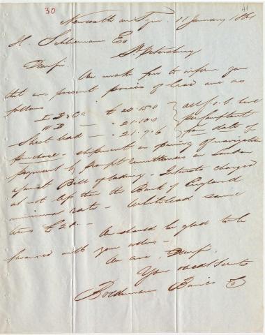 Letter sent by Boldemann, Borries & Co. to Schliemann, Heinrich, 1861