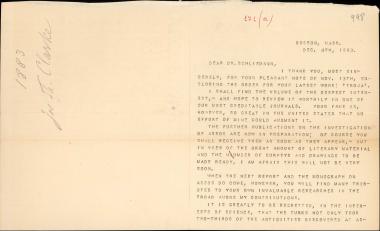 Letter sent by Clarke, Joseph Thatcher to Schliemann, Heinrich, 1883