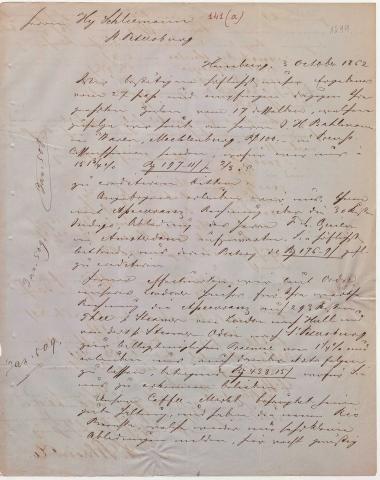Letter sent by Schröder, Henry J. & Co. to Schliemann, Heinrich, 1862